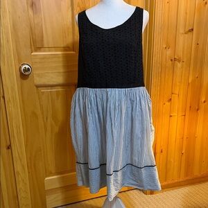 LOFT Black Eyelet & Blue/White Striped Sleeveless Midi Dress in Plus Size 16